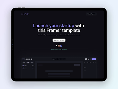 Compact — One Page SaaS Framer Template animation dark design effects framer hero interaction landing page no code one page product design saas scroll simple startup template theme ui ux website