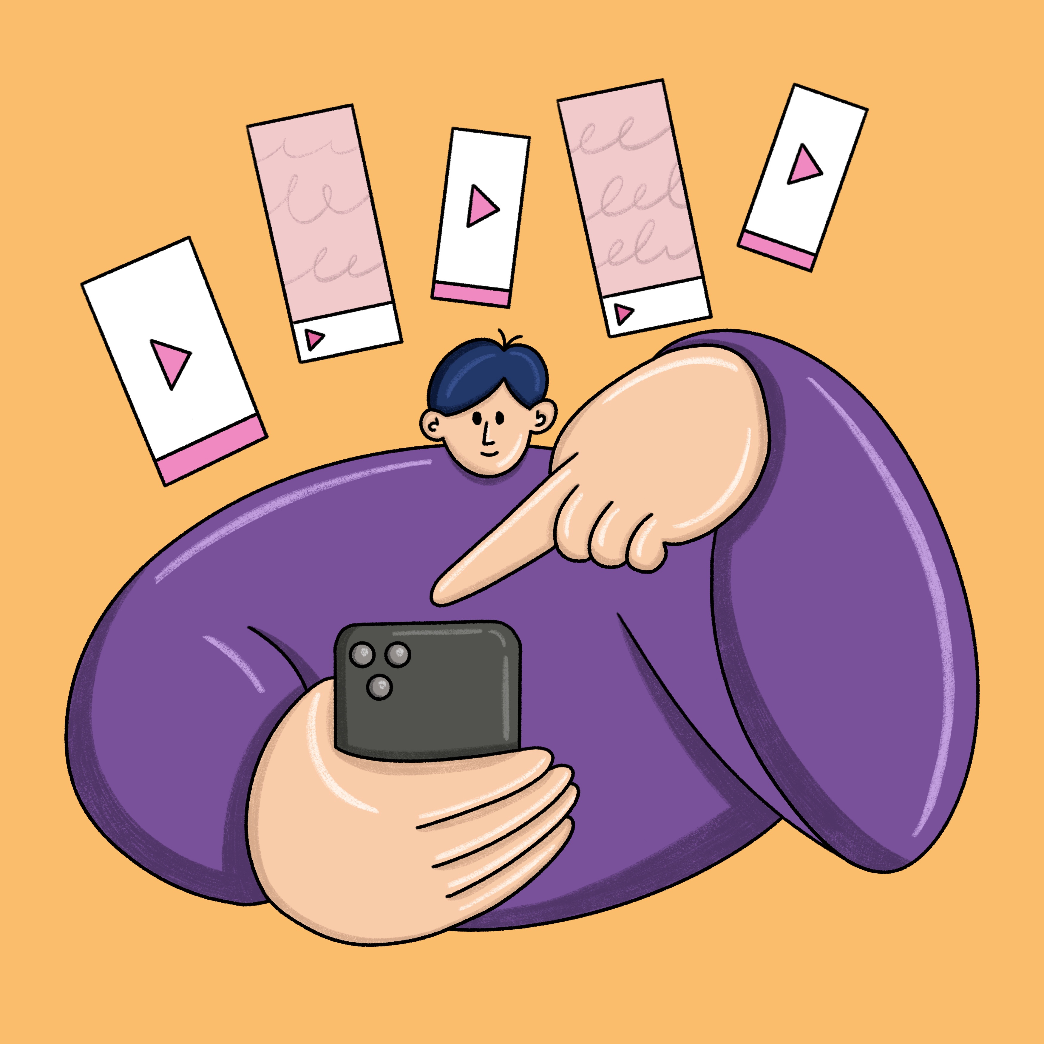 Scrolling cartoon character design editorial illustration procreate