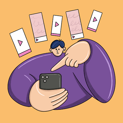 Scrolling cartoon character design editorial illustration procreate