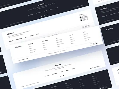 eCommx - UI Kit for ecommerce ecommerce figma figma ecommerce figma ui kit footer footers menu product design site footer ui design user interface ux design web design website footer
