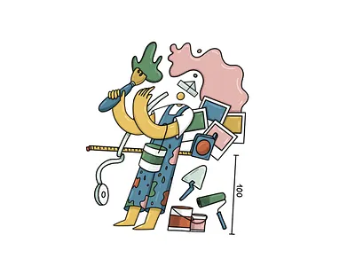 Home renovation. 2d abstract cartoon character design editorial illustration procreate