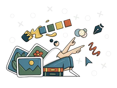 Graphic designer. 2d abstract cartoon character design editorial illustration procreate