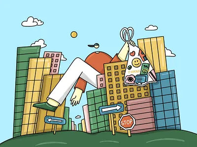 Making It In The Big City. 2d abstract cartoon character design editorial illustration procreate