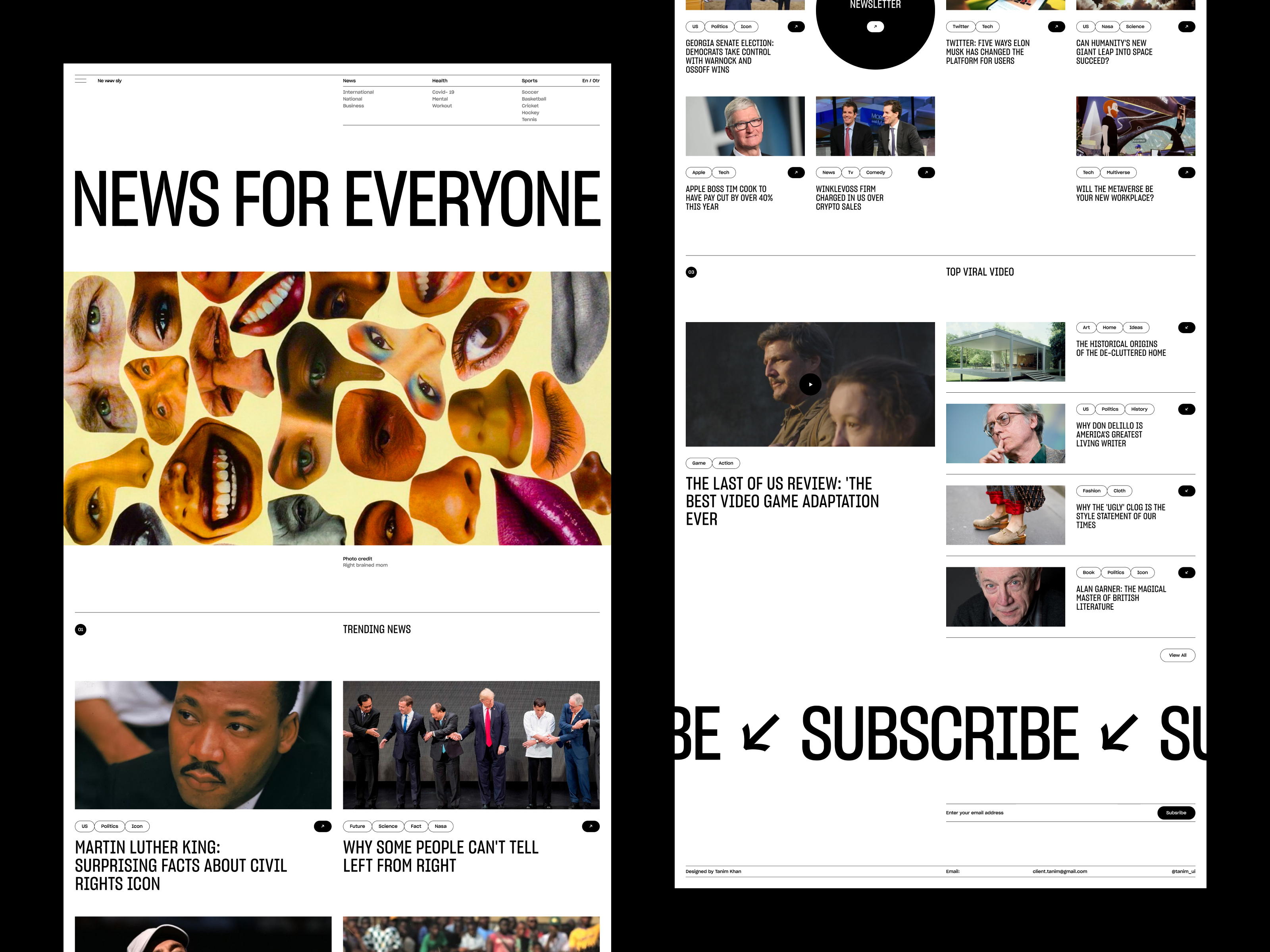 Online News Portal Website - Web Landing Page articles blog design editorial home landing layout minimalist modernism news page retro tanim typographic ui uiux ux vintage web website