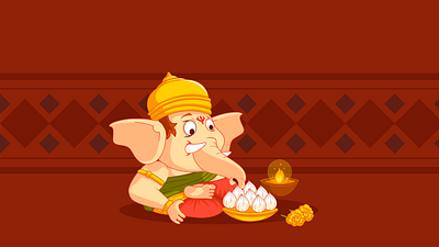 Lord Ganesha Eating Ladoo animation branding design graphic design illustration logo logo animation motion graphics ui vector