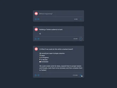 Builder — Tweetboard builder dark dark mode input kanban kanban board product product design saas thread tweet twitter ui ux