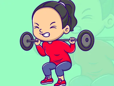 Cute Girl Lifting Barbell in Squat Pose barbell cebred cebred toon dumbbell gym gym studio lifting barbell sport girl squad squad cartoon weight lifting