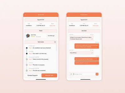 Task tracker chat app interview exercise messaging mobile mobile app orange product design progress tracker research tracker ui ui design user research ux ux design