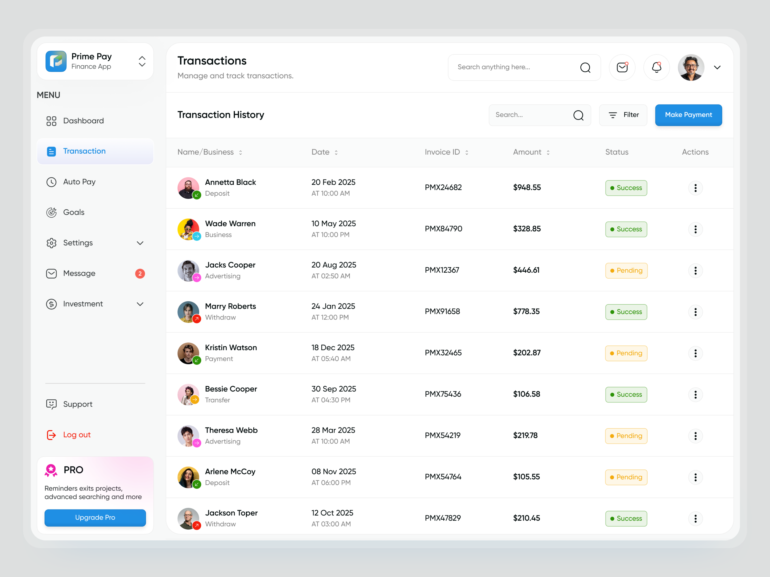 Example of Prime Pay   Finance Dashboard UI UX