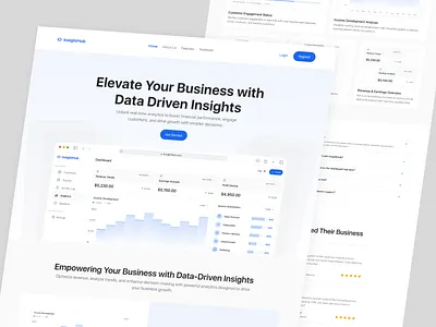 InsightHub | Analytics Landing Page analytics branding business analytics chart clean data analytics design illustration landing page marketing saas design saas landing page saas partners saas web design ui uiux website