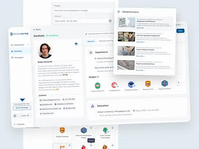 Defined - Portfolio badges bio bio note curriculum digital portfolio edtech portfolio share student portfolio ui ux
