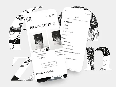 60ziaren – online shop for a coffee roastery 60ziaren add app basket beans black categories coffee design ecommerce filter illustration mobile mono product roastery shop ui ux white