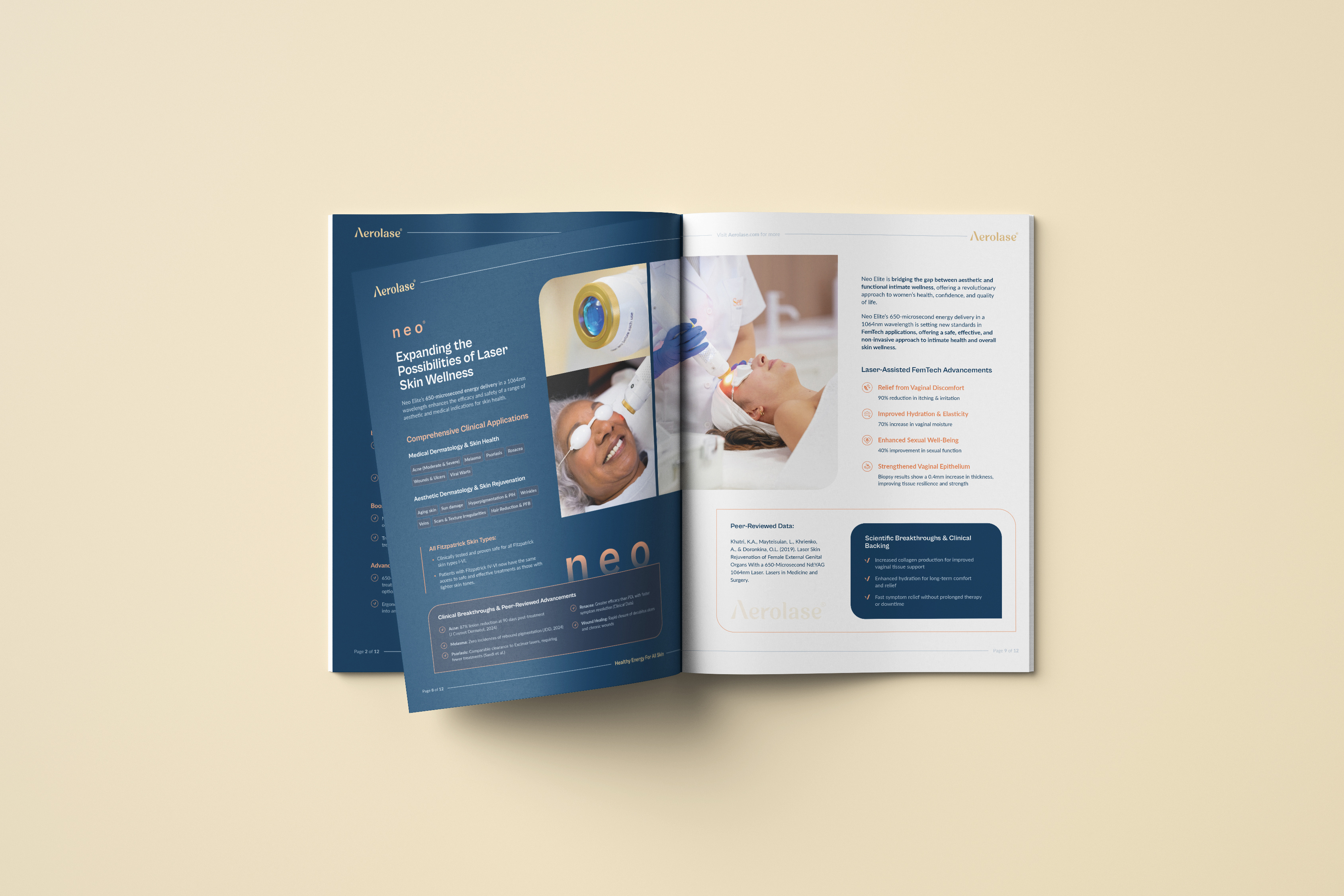 Brochure Work for Aerolase® a4 blue branding brass brochure clean dark darkmode gold laser letter light luxery magazine medical premium print square technology wellness
