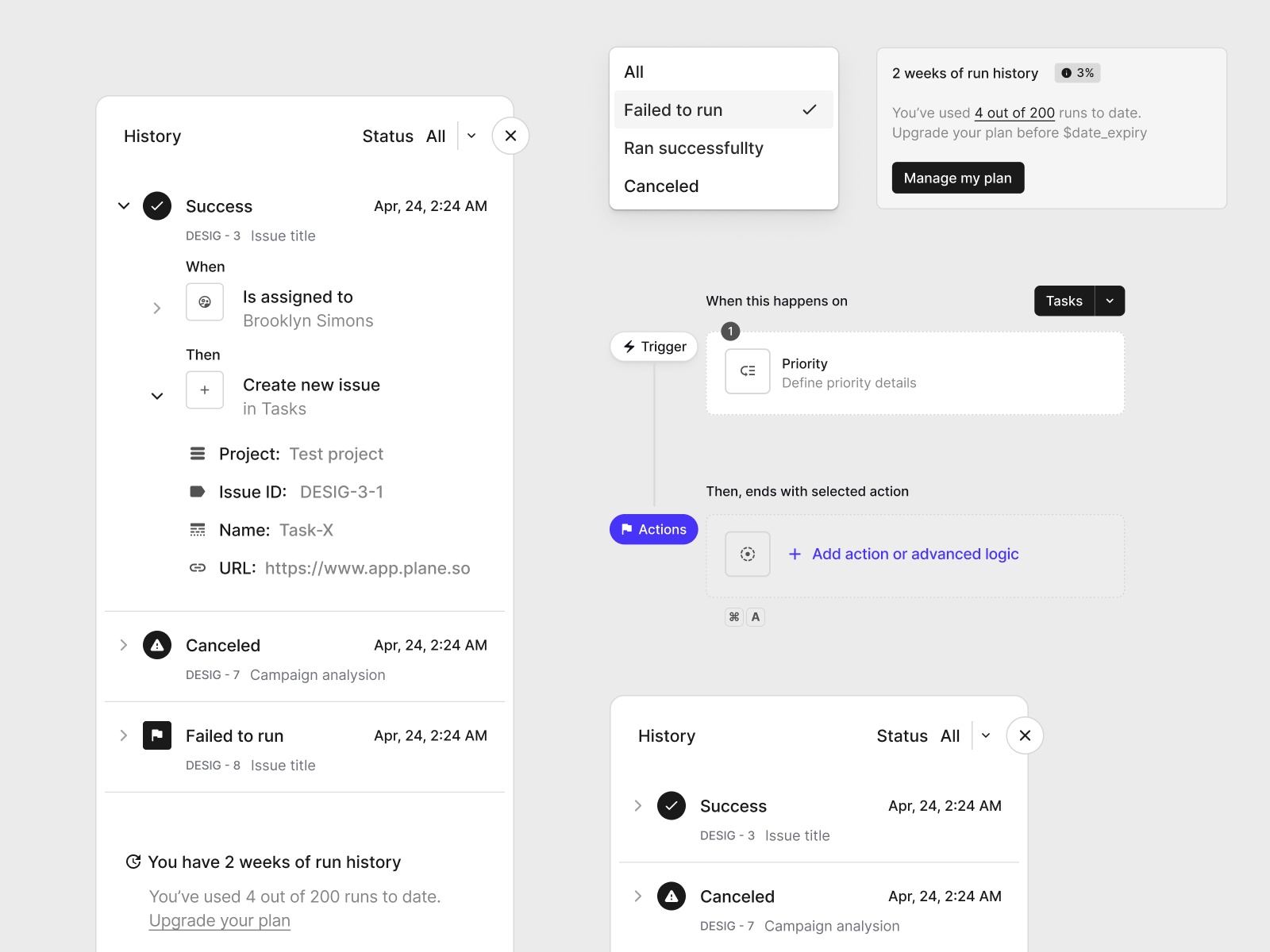 Example of Automation builder - Wireframes
