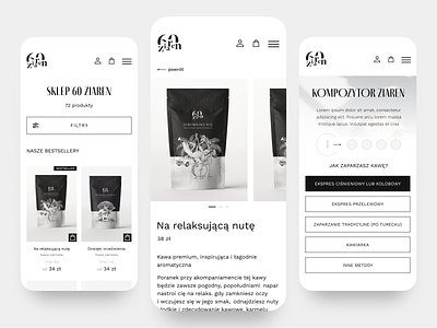 60ziaren – online shop for a coffee roastery app beans black card clean coffee design ecommerce filters luxury mobile modern pack product roastery shop simply ui ux white