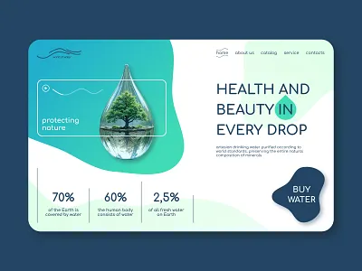 Main screen "World of water" aqua blobs bluedesign clean ecodesign graphic design line mainpage minimalnature nature naturedesign shapes ui uiinspiration uxui water wateraesthetics waves webdesign world