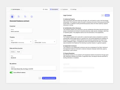 Freelance Contract App - Generate Legal Contract ai contract dashboard freelance generate simple web app
