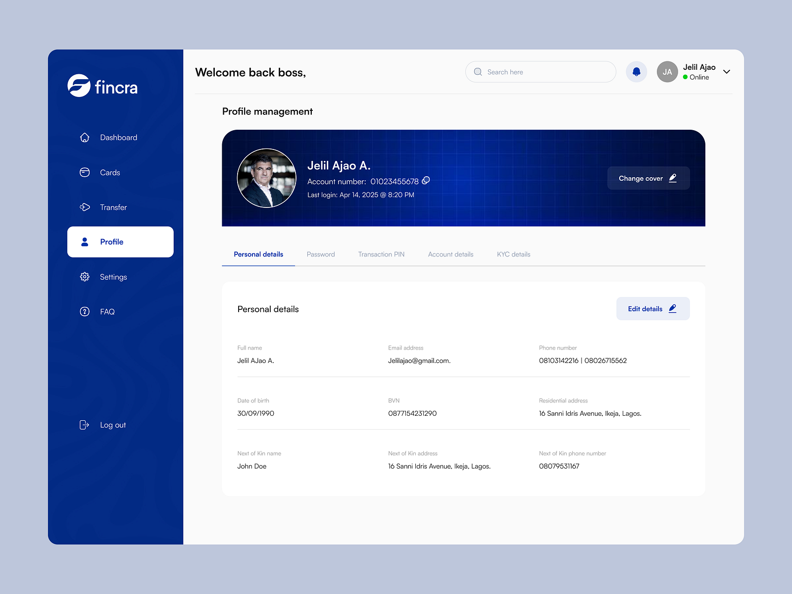 Profile screen by Jelil Ajao on Dribbble