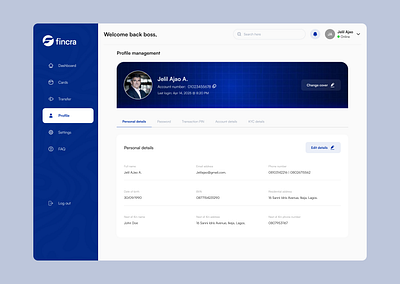 Profile screen accessibility clean figma fintech profile web app