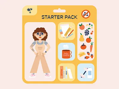 Starter Pack blue book digital art graphic design illustration nature pink portrait portrait illustration red starter pack veggies yellow