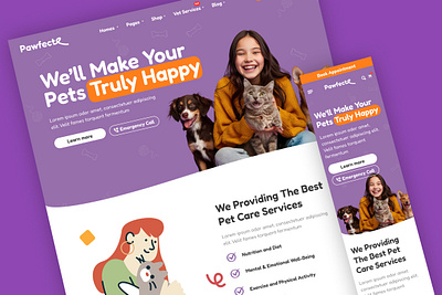 Pawfect_Pet Care Landing Page branding e commerce graphic design landing page online store pet pet care pet services seo ui ui kits ux vet care website website design