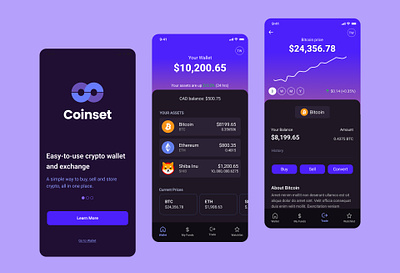 Coinset - crypto wallet and exchange app bitcoin crypto cryptocurrency design design system exchange iphone mobile product design prototype uidesign user experience user interface uxdesign wallet