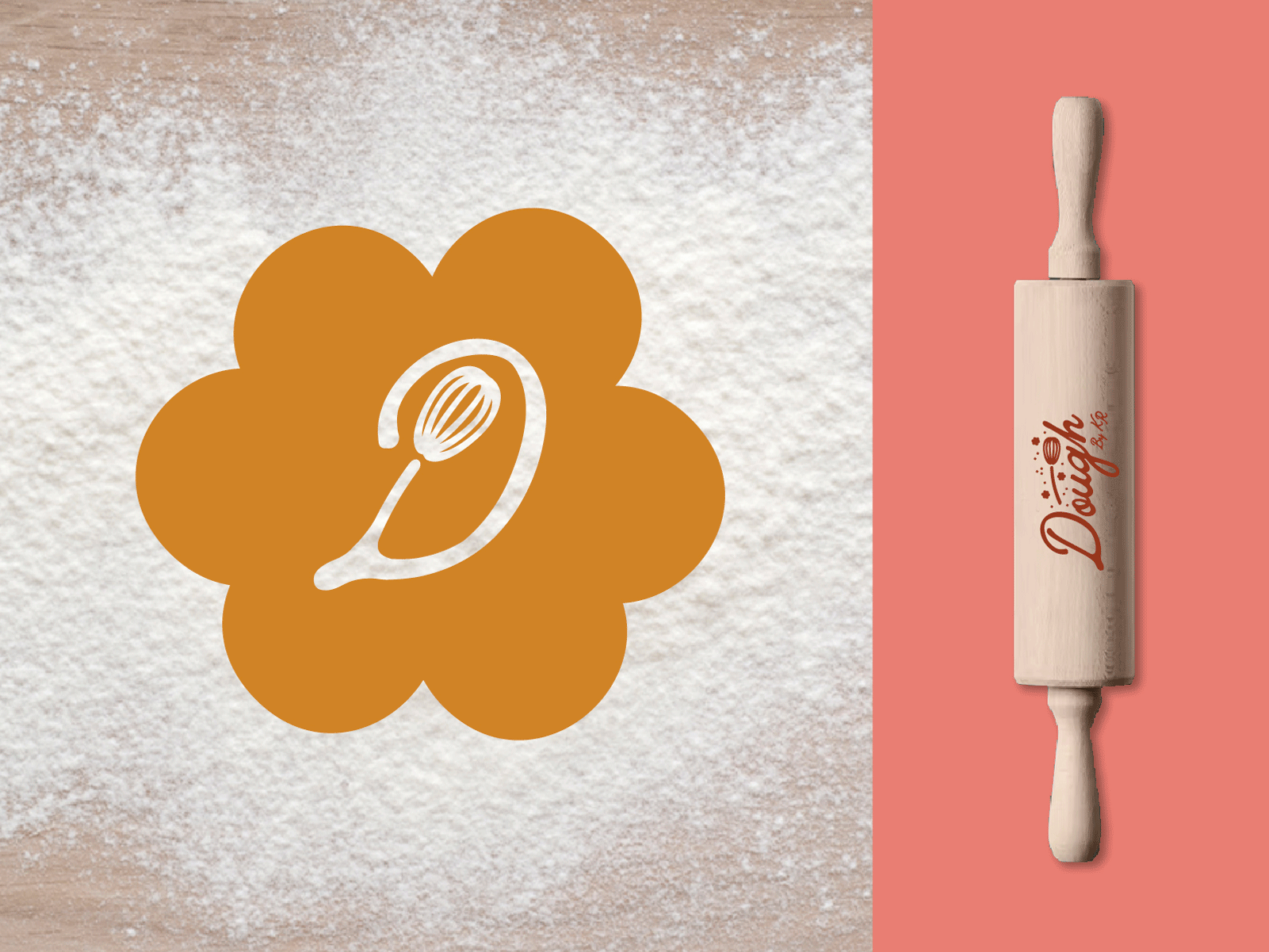 Dough by KR bakery branding d dough illustration logo powdered sugar rolling pin simplistic sweets whisk