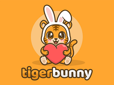 Tiger Bunny Cute Mascot 2d animal animation art branding bunny cartoon character cute design flat fun graphic design illustration kids logo love mascot tiger vector