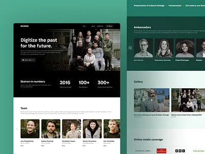 About page about about us branding company dark green light logo numbers people site stats team web website