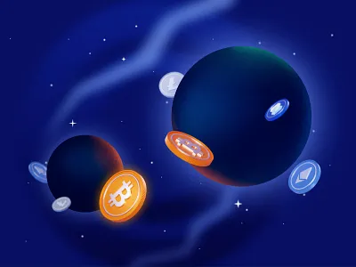 Crypto Space Growth art bitcoin blockchain coin cosmic cosmos crypto crypto space defi ethereum figma figma illustration finance fintech illustration litecoin milky way space stars token