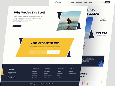 Surfie - Ocean adventure Landing page Design adventure adventure. branding design falconthought home page landing page layout ocean surf surfing ui ux webdesign website