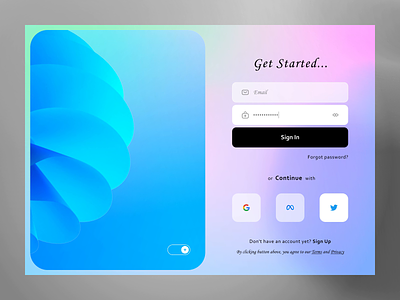 Login screen UI🍭 light/dark mode + animation 3d abstract illustration card desktop app fluent design light and dark mode theme login micro interaction animation motion graphics pop up saas sign in sign up toggle button transition ui user centered centred ux visual designer wallpaper gradient web