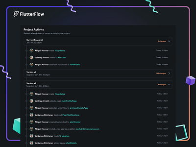 Collaboration v2 in FlutterFlow activity app app design flutterflow lowcode nocode saas team activity timeline ui