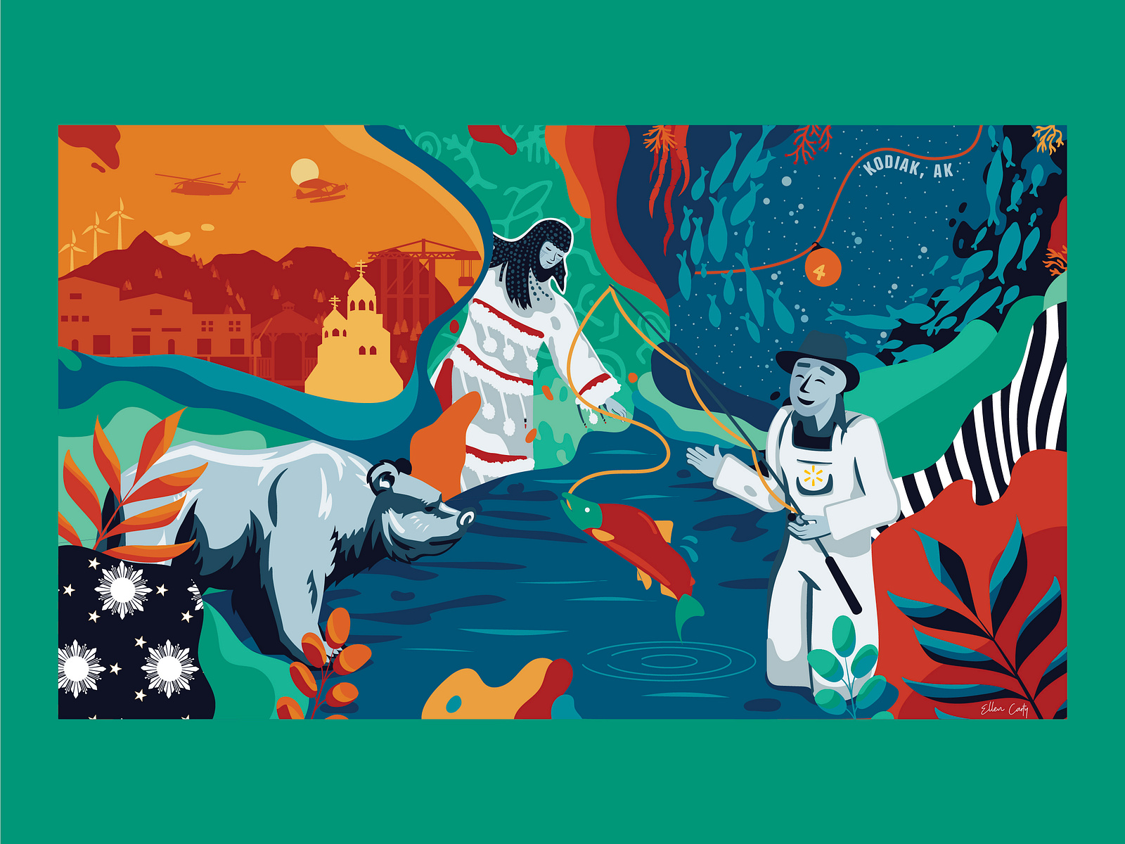 Walmart Mural Design - Kodiak Alaska by Ellen Carty on Dribbble