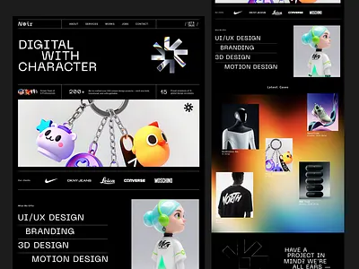 Noir studio landing page design 3d agency branding dark design digital studio gradient graphic design inspiration landing landing page modern typography ui web design