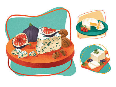 Cheese Variety Spot Illustrations charcuterie cheese editorial illustration illustration magazine spot illustration texture