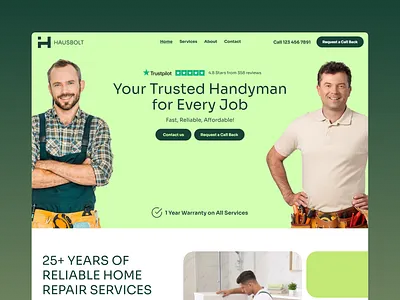Hausbolt - Handyman Services Website carpenter website contractor website ui electrician website handyman booking website handyman website design home improvement website home repair web design local services web design plumber website tradesman website website design inspiration