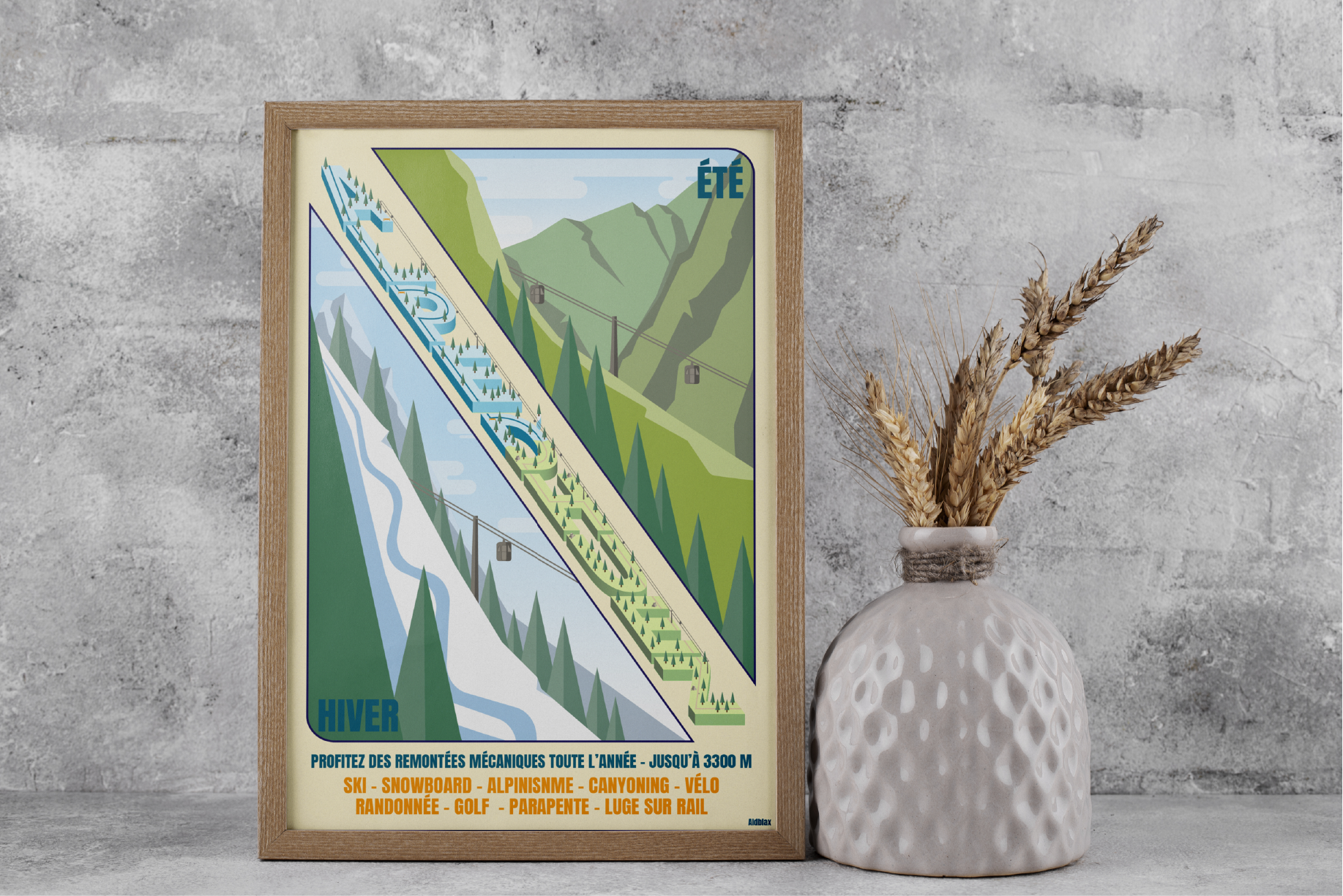 Poster : "On the slopes" Alpe d'Huez graphic design illustration poster toursim vector winter
