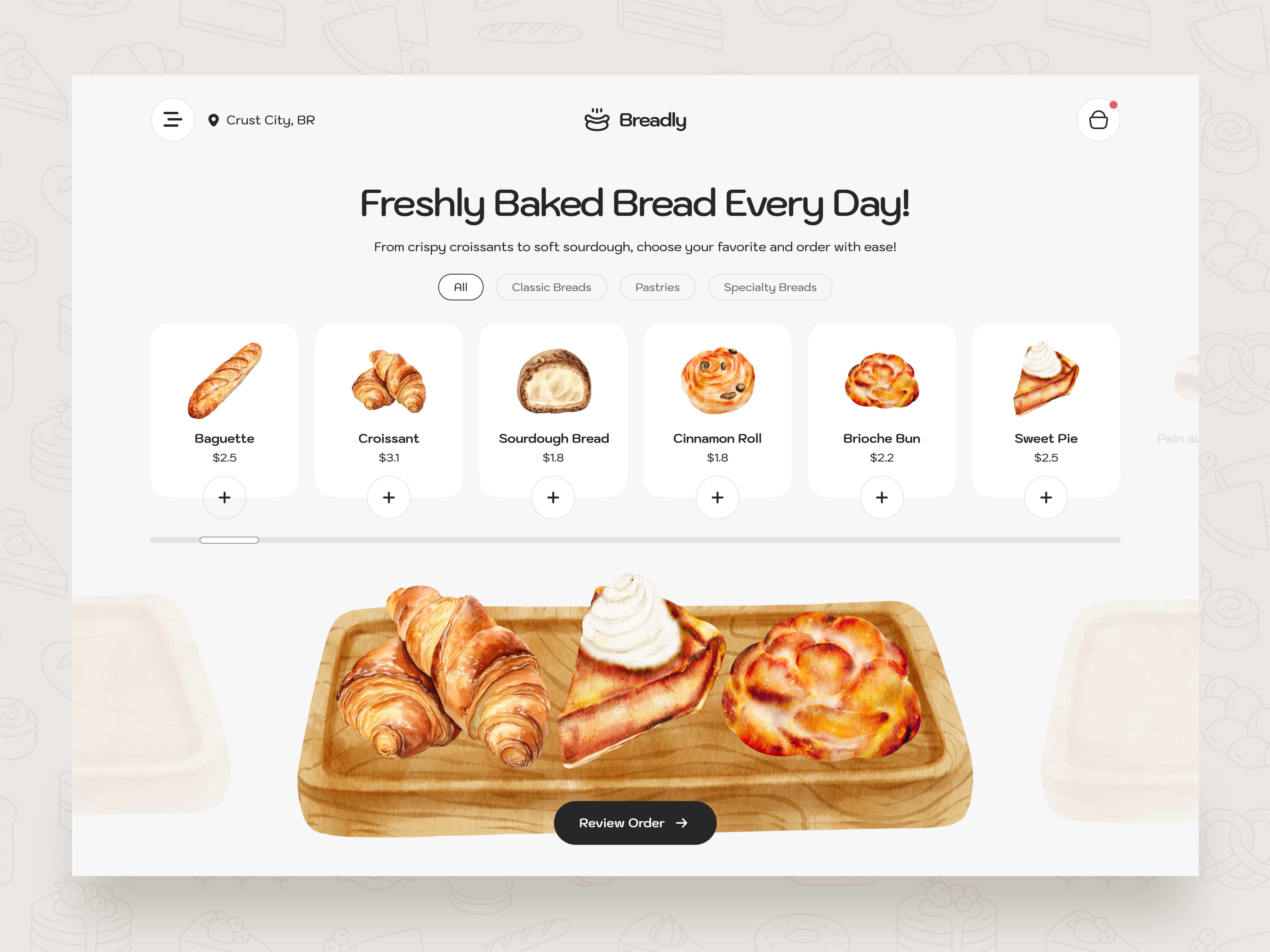Bakery E-commerce Website — Soft UI & Smooth Animation animation animation design e commerce e commercewebsite foodwebsite motion graphics prototype storewebsite ui uidesign website design