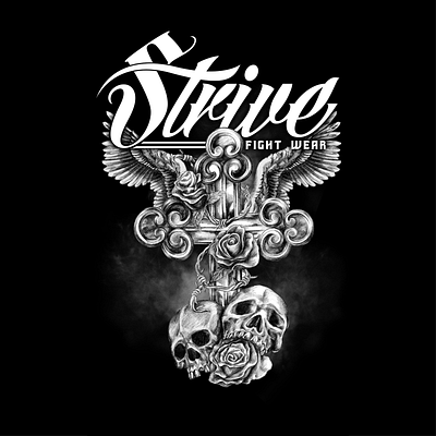 Strive Fight Wear apparel design freehand drawing illustration illustrator skull t shirt design