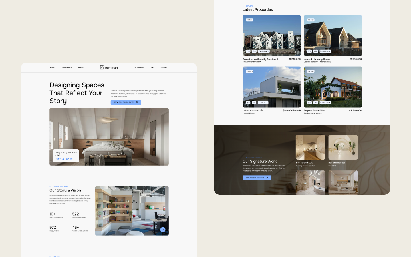 Rummah – Webflow HTML website template clean design html interior design minimalist modern no code one page real estate responsive retina display template ui ux webflow website