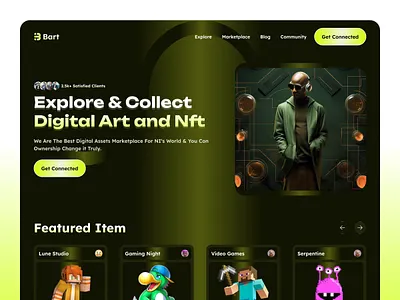 NFT Marketplace Website Design art branding cryptoart design digitalart figma figmadesign illustration landing page logo marketplace nft nftart nfts ui uiux web design web template website