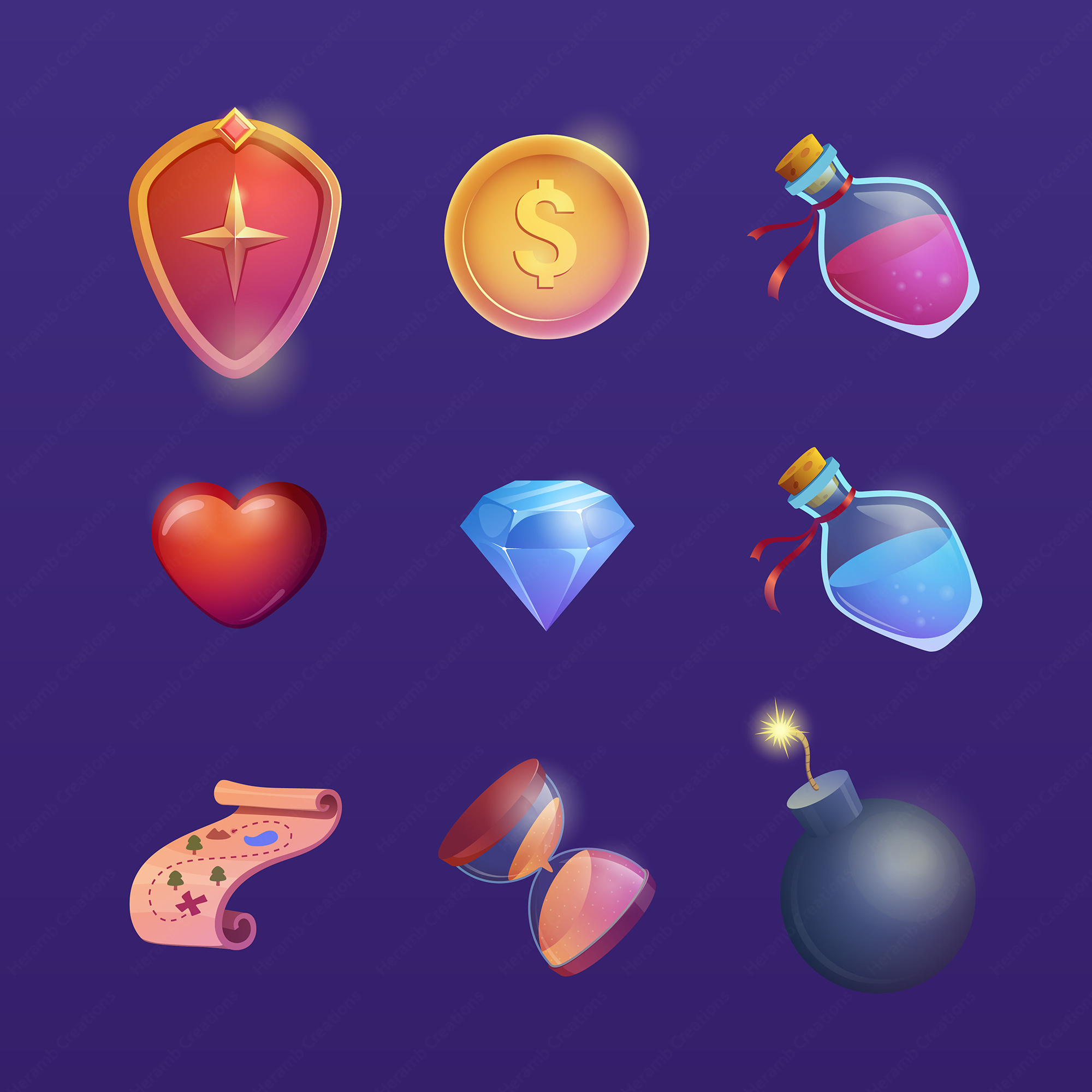 Game Art, Assets, UI/ UX Design 2d 2d illustration 3d illustration game art game assets game icons game ui design icon design illustration ui ui design ux design vector vector art