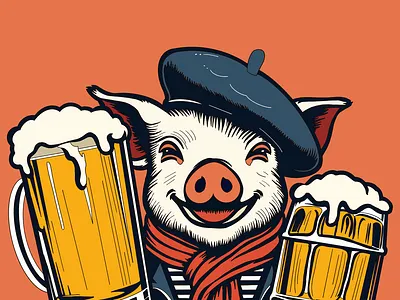 ILLUSTRATION - BEER - PIG animal animals app beer branding design drink fox gaming illustration logo pig ui