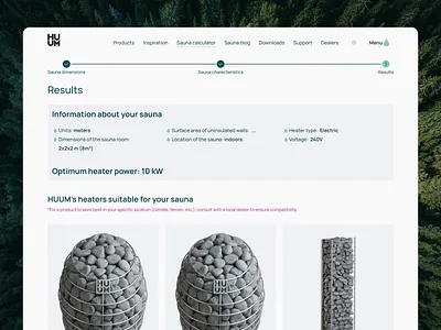 Sauna calculator for HUUM design flow ui user flow ux uxui web website design