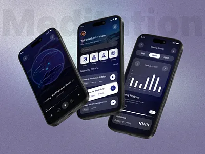 Meditation App Design for Mental Well-Being anxiety relief branding breathe calm clean daily meditation design focus guided meditation inner peace meditation music mental wellness mindfulness minimal relaxation self care sleep aid stress relief ui ux
