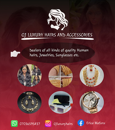 Flyer for Oj Luxury Hairs And Acessories branding graphic design illustration logo typography ui ux vector