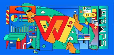 WPS办公美学图形设计 blockchain branding design flat illustration homepage illustration landing logo ui web wps