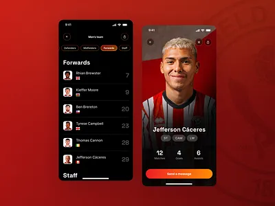 App Design - UI Challenge - Profile page - Football team app cta football soccer tabs ui ux