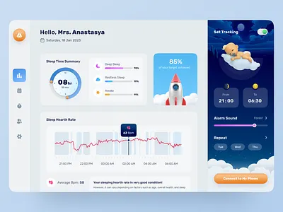 Baby Sleep Tracker Dashboard 💤 alarm analytic baby chart clean dashboard dashboard design design diagram rate sleep sleep tracking time time sleep tracking ui ux web design website